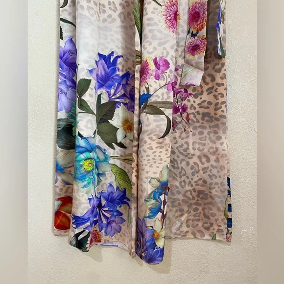 NWT Adriana Iglesias Aneta Floral Leopard Print 100% Silk Wide Leg Pants - Picture 2 of 8